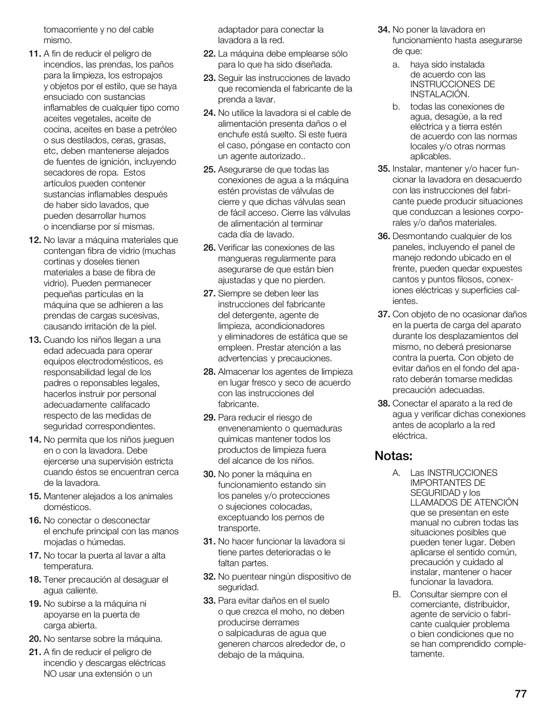 Bosch Appliances 800 Series manual Notas, Instrucciones, Instalación, Importantes, Llamados Atención 