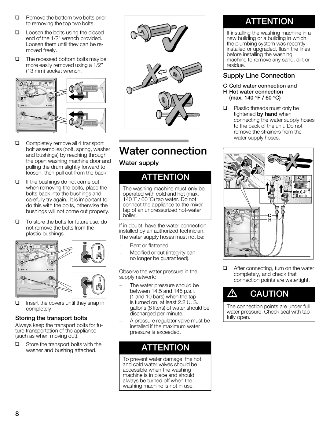 Bosch Appliances 800 Series manual Supply Line Connection 