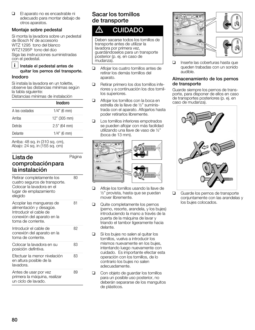 Bosch Appliances 800 Series manual Lista, Comprobación para Instalación 