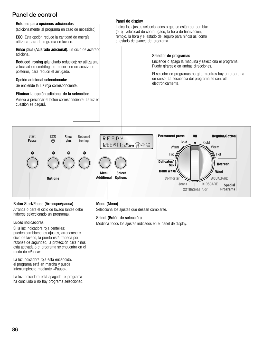 Bosch Appliances 800 Series manual Panel de control 