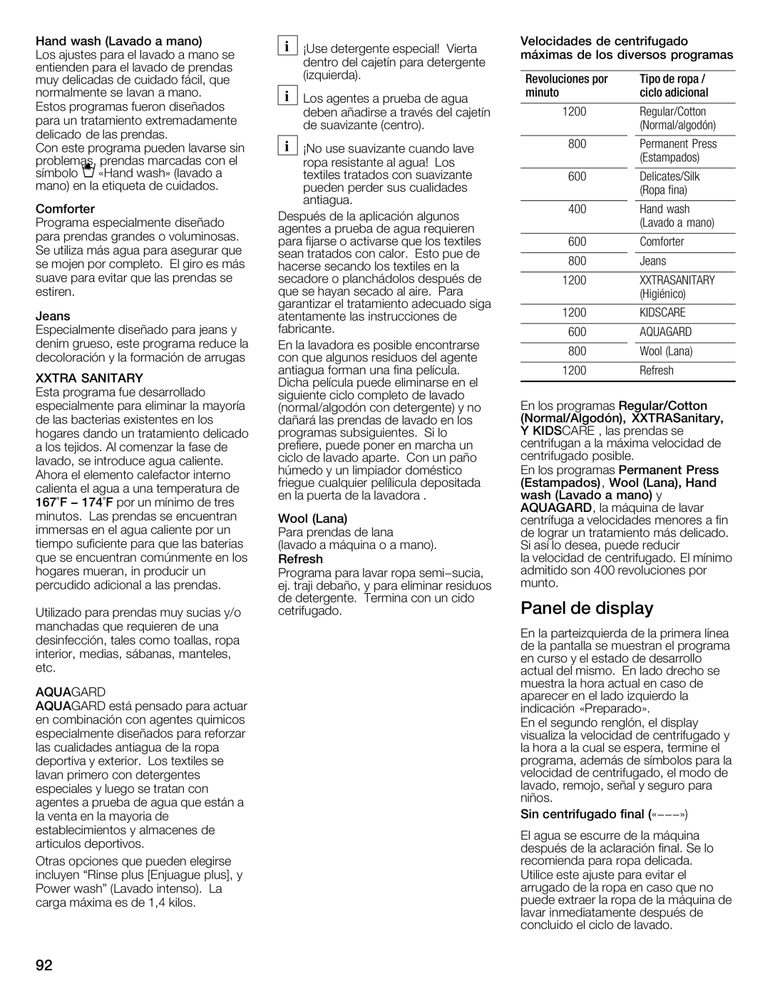 Bosch Appliances 800 Series manual Panel Display, Xxtra Sanitary 