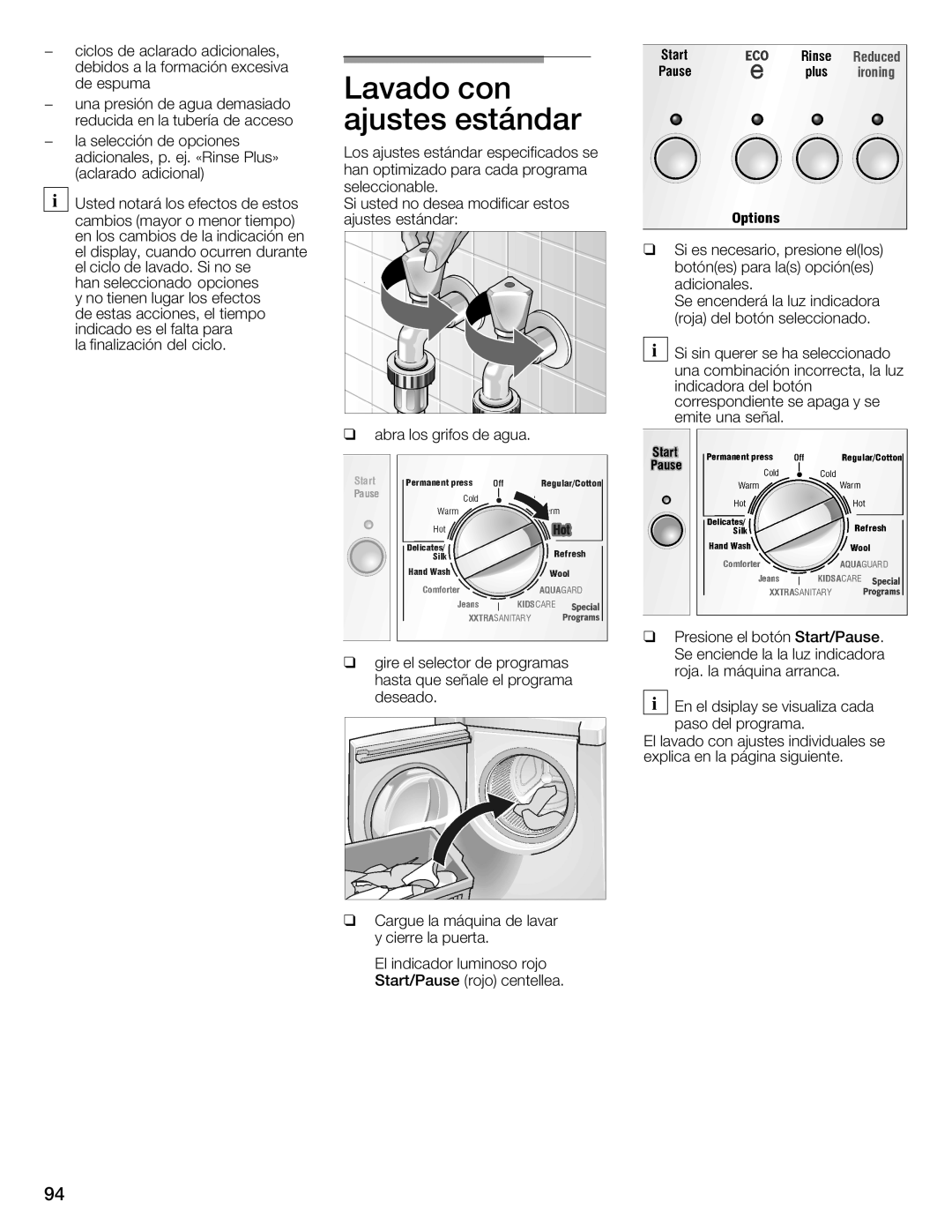 Bosch Appliances 800 Series manual Lavado Con, Ajustes Estándar 