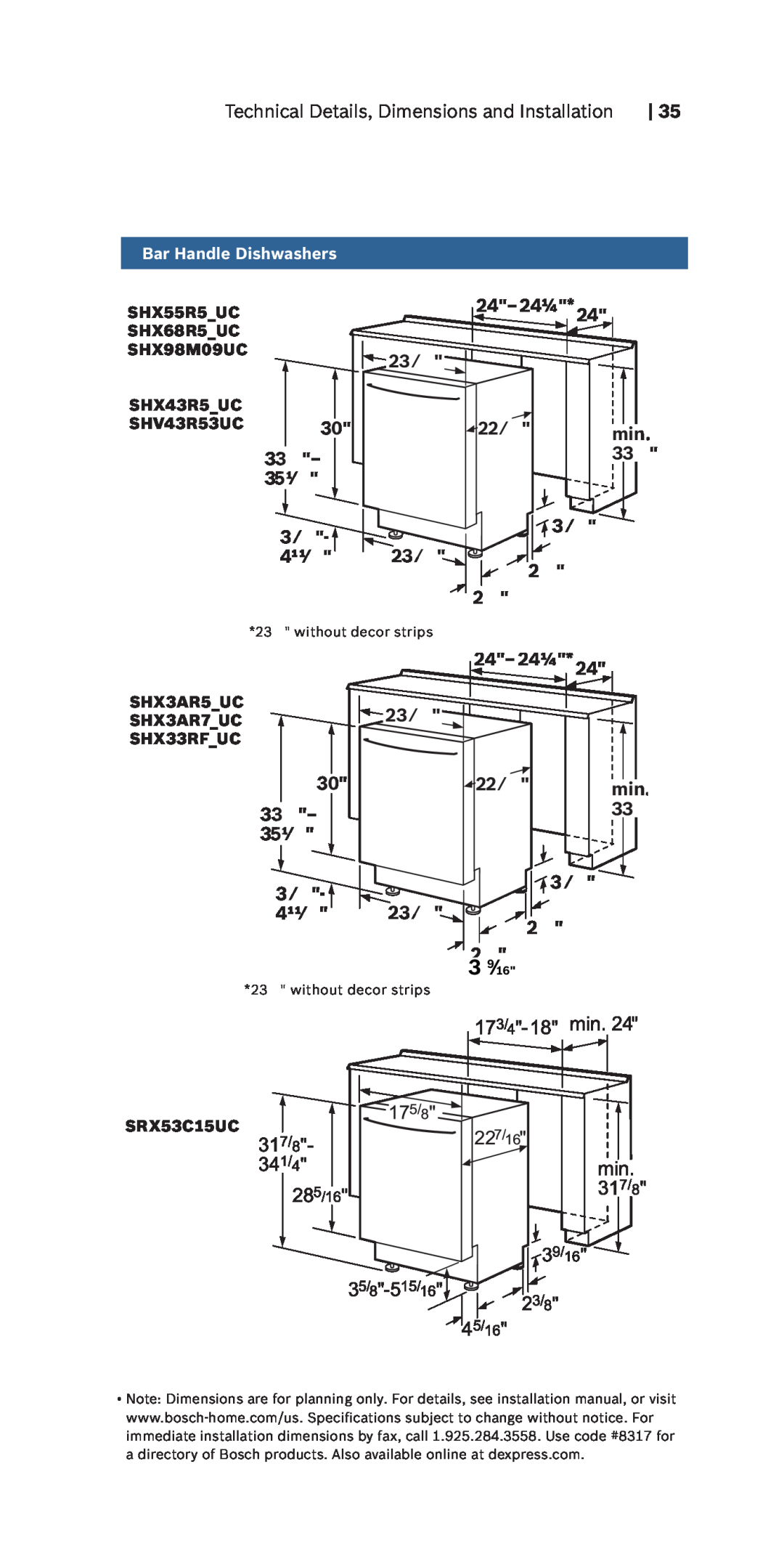 Bosch Appliances 800 Series manual 24-24¼*24, 35¹⁄, 4¹¹⁄ 