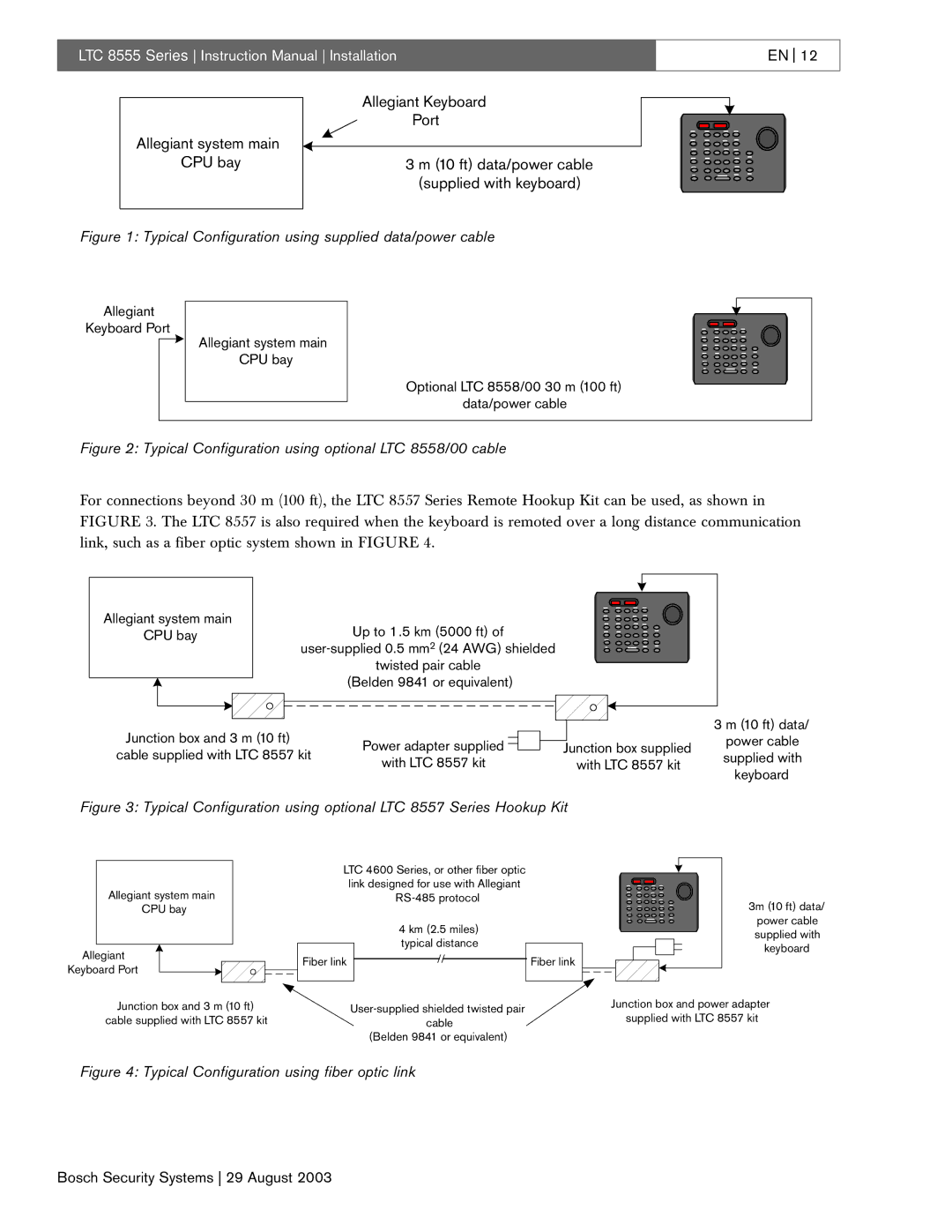 Bosch Appliances 8555 manual Typical Configuration using supplied data/power cable 