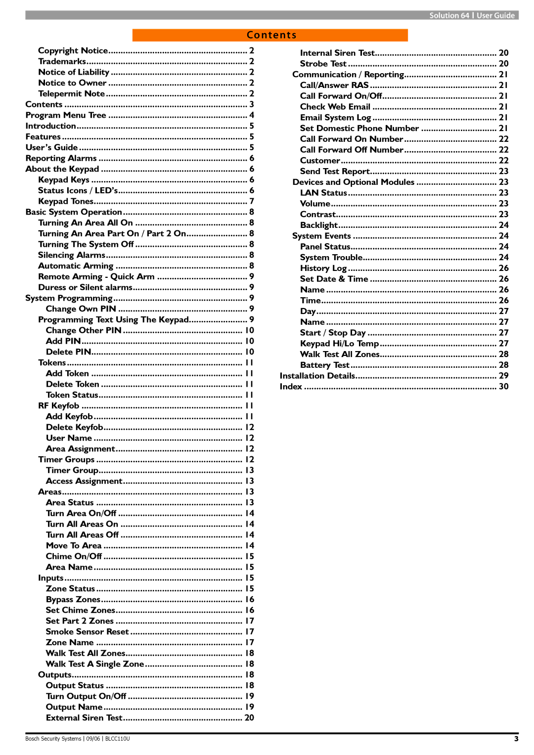 Bosch Appliances 9 6 BLCC110U manual Contents 