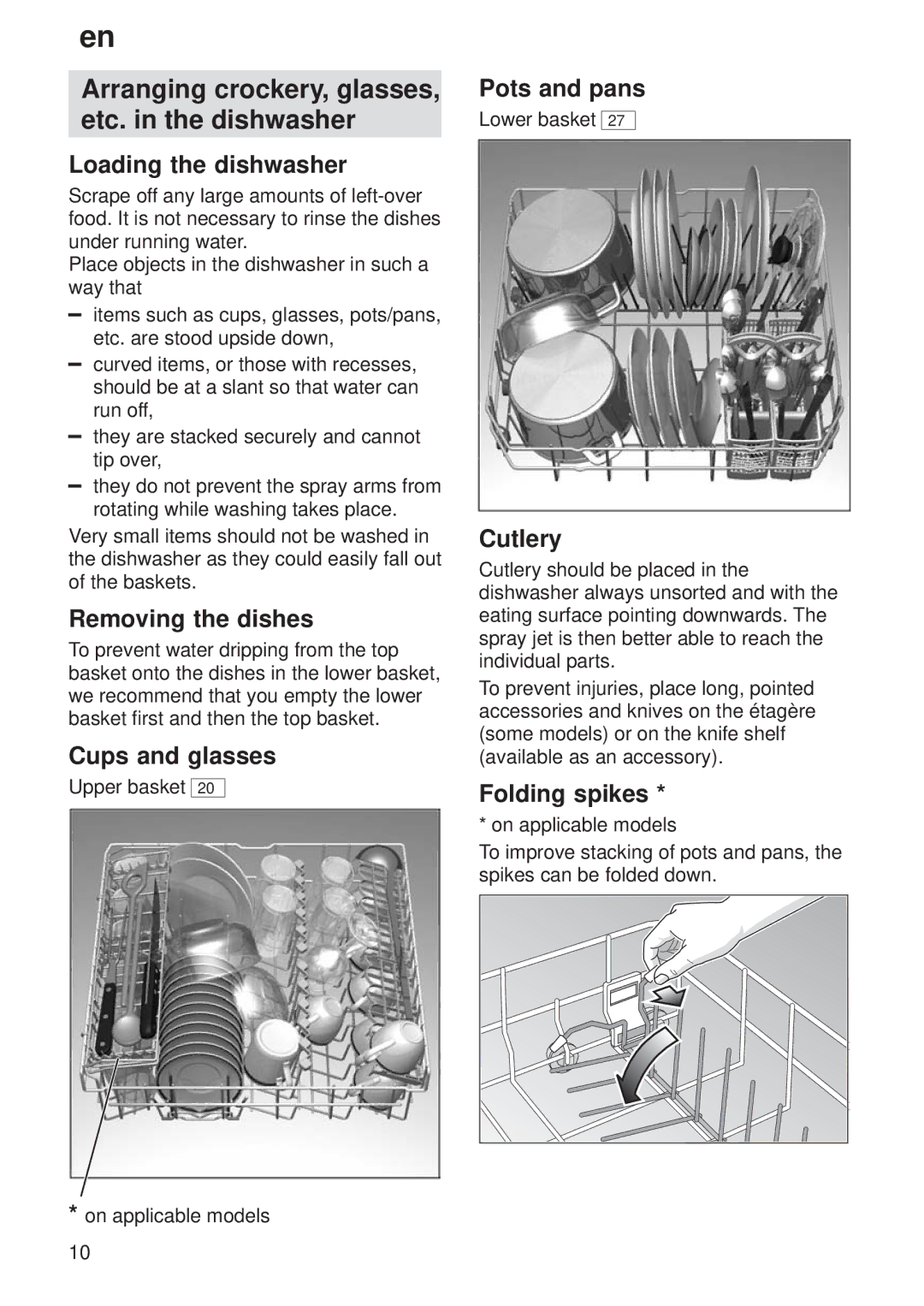 Bosch Appliances 9000 035918 (8406 0) manual Arranging crockery, glasses, etc. in the dishwasher 