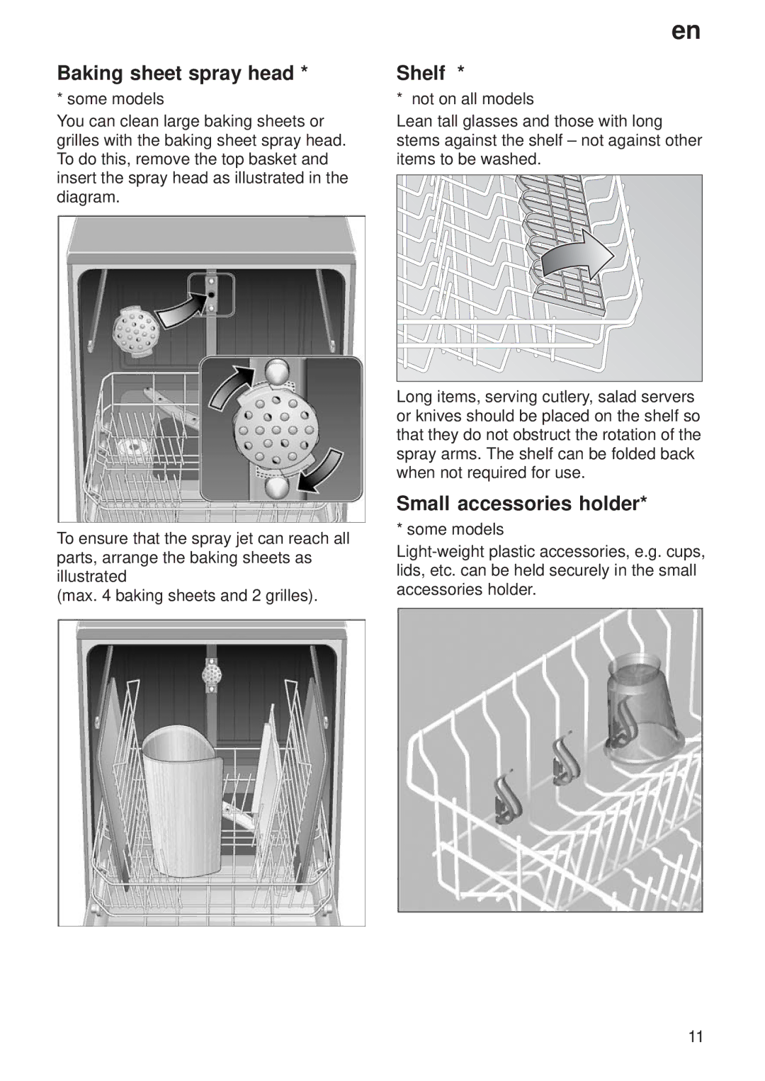 Bosch Appliances 9000 035918 (8406 0) manual Baking sheet spray head, Shelf, Small accessories holder 