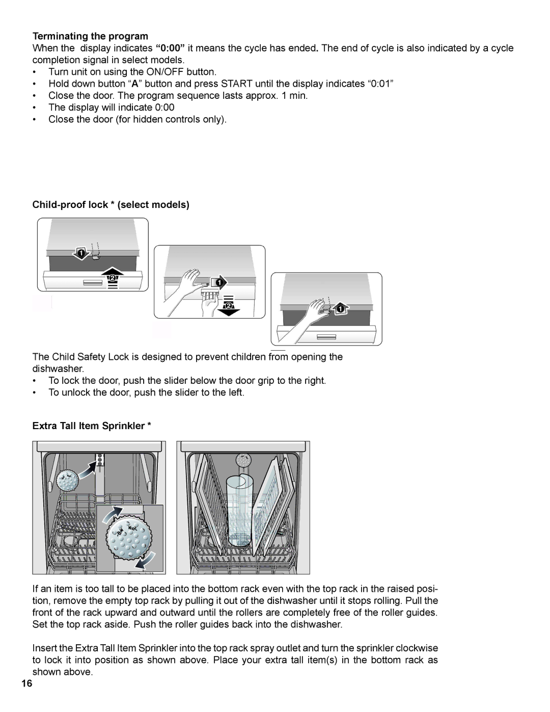 Bosch Appliances 9000373507 manual Terminating the program, Display will indicate, Child-proof lock * select models 