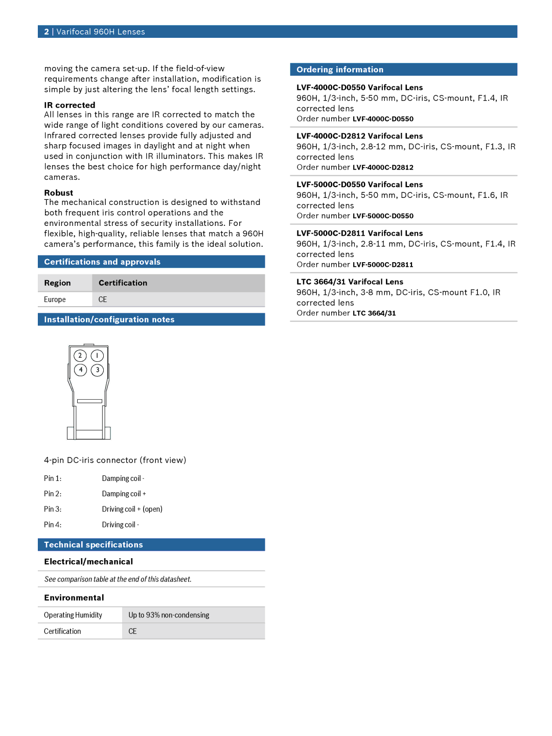 Bosch Appliances 960H Certifications and approvals, Installation/configuration notes, Technical specifications 