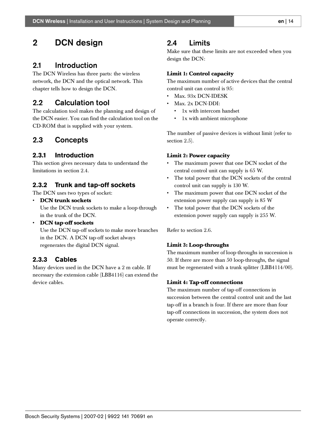 Bosch Appliances 9922 141 70691 en manual DCN design, Calculation tool, Concepts 