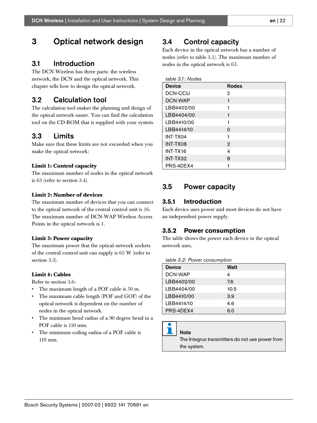 Bosch Appliances 9922 141 70691 en manual Optical network design, Nodes, DCN-CCU2 DCN-WAP1, DCN-WAP4 