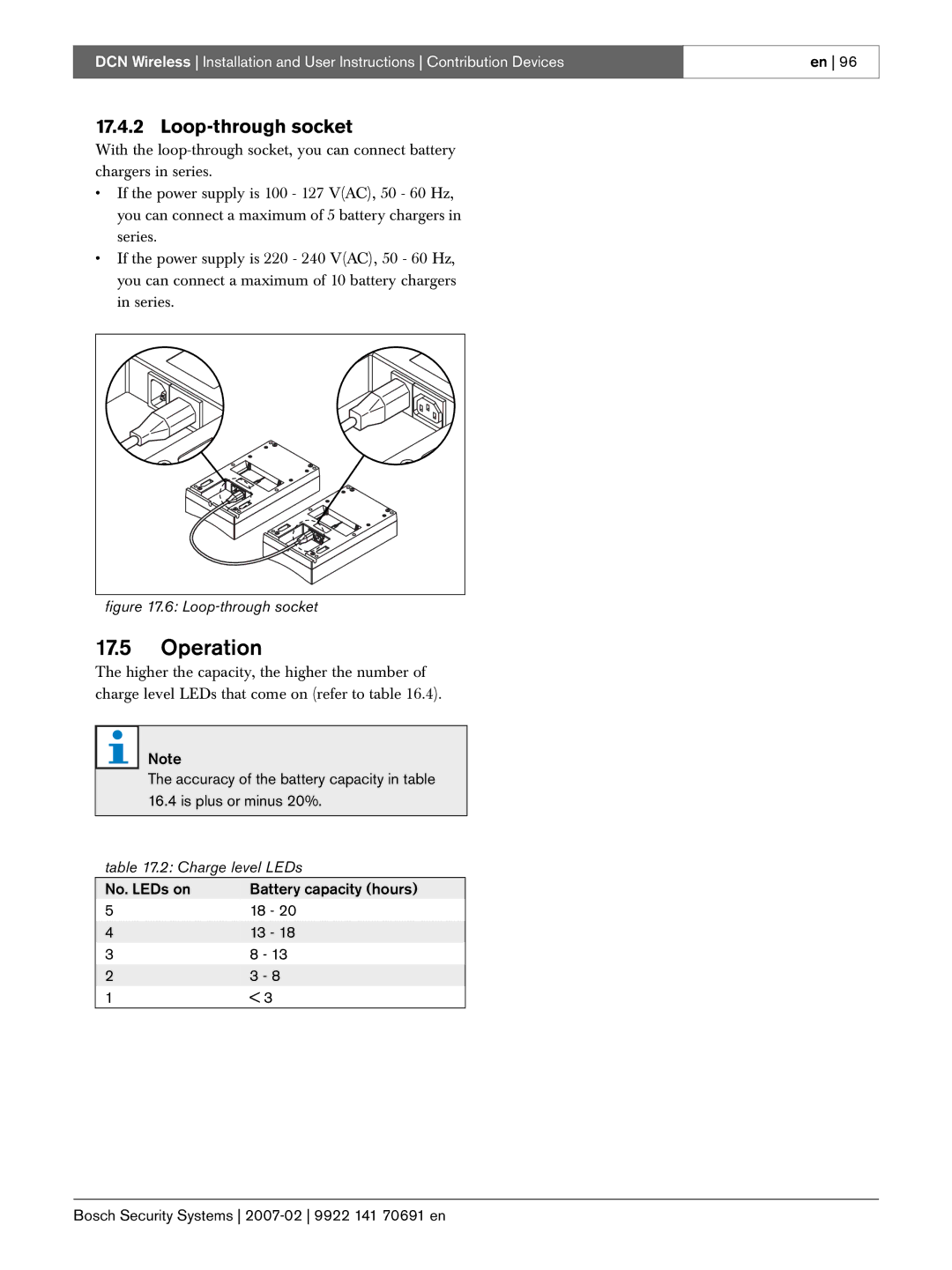 Bosch Appliances 9922 141 70691 en manual Loop-through socket, Charge level LEDs 