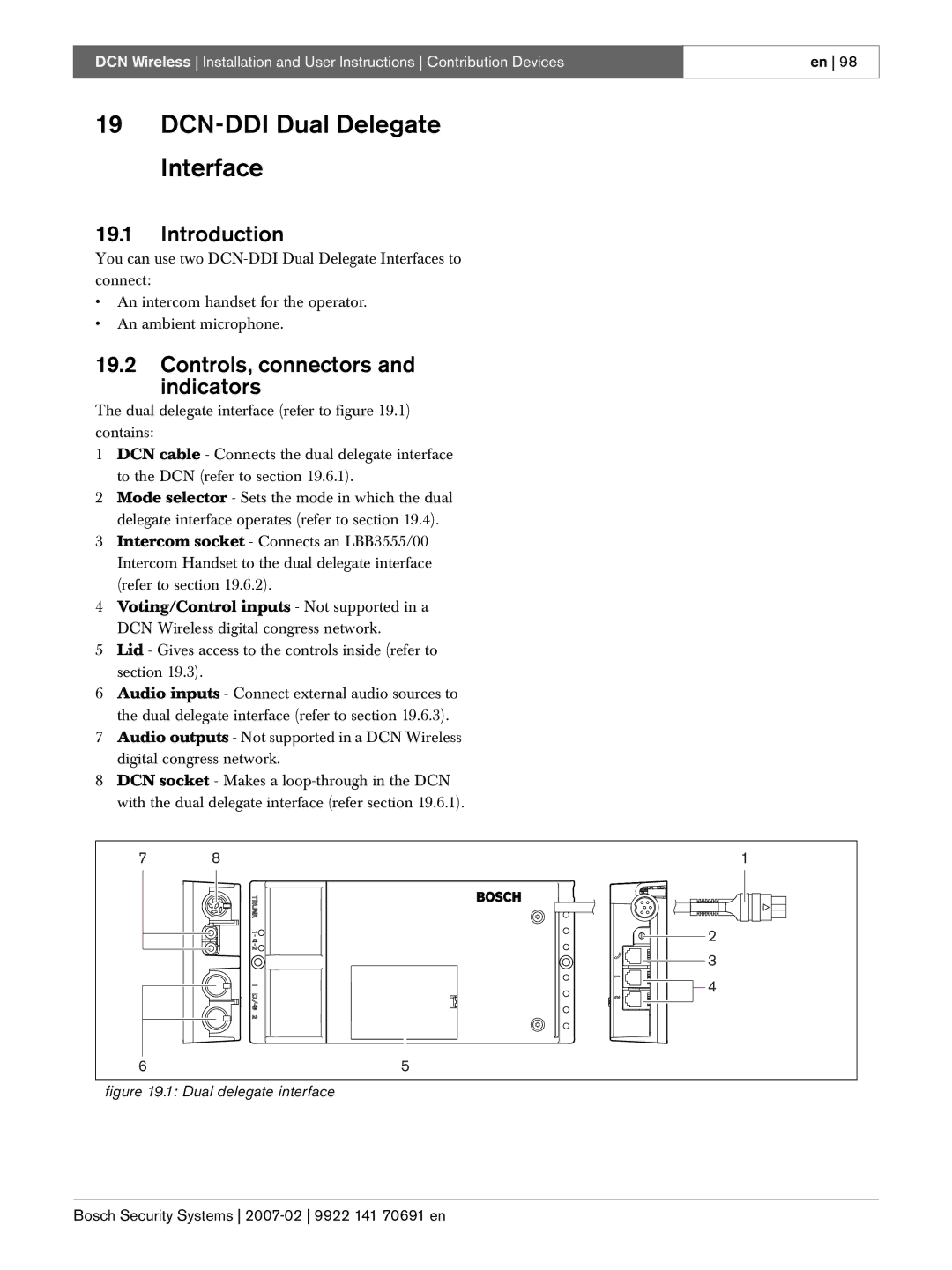 Bosch Appliances 9922 141 70691 en manual DCN-DDI Dual Delegate Interface, Dual delegate interface 