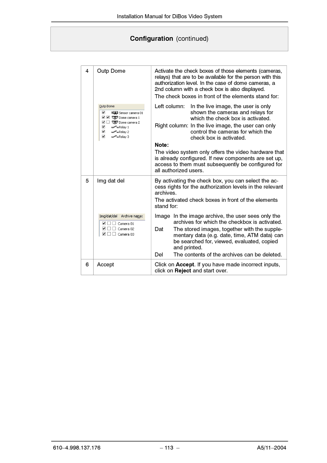 Bosch Appliances A5 installation manual Outp Dome 