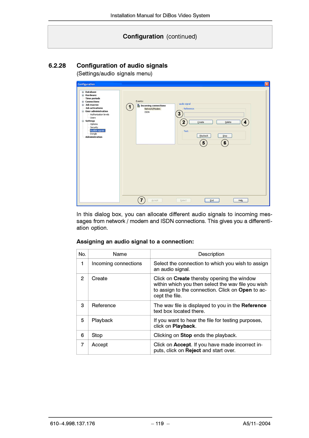 Bosch Appliances A5 Configuration Configuration of audio signals, Assigning an audio signal to a connection 