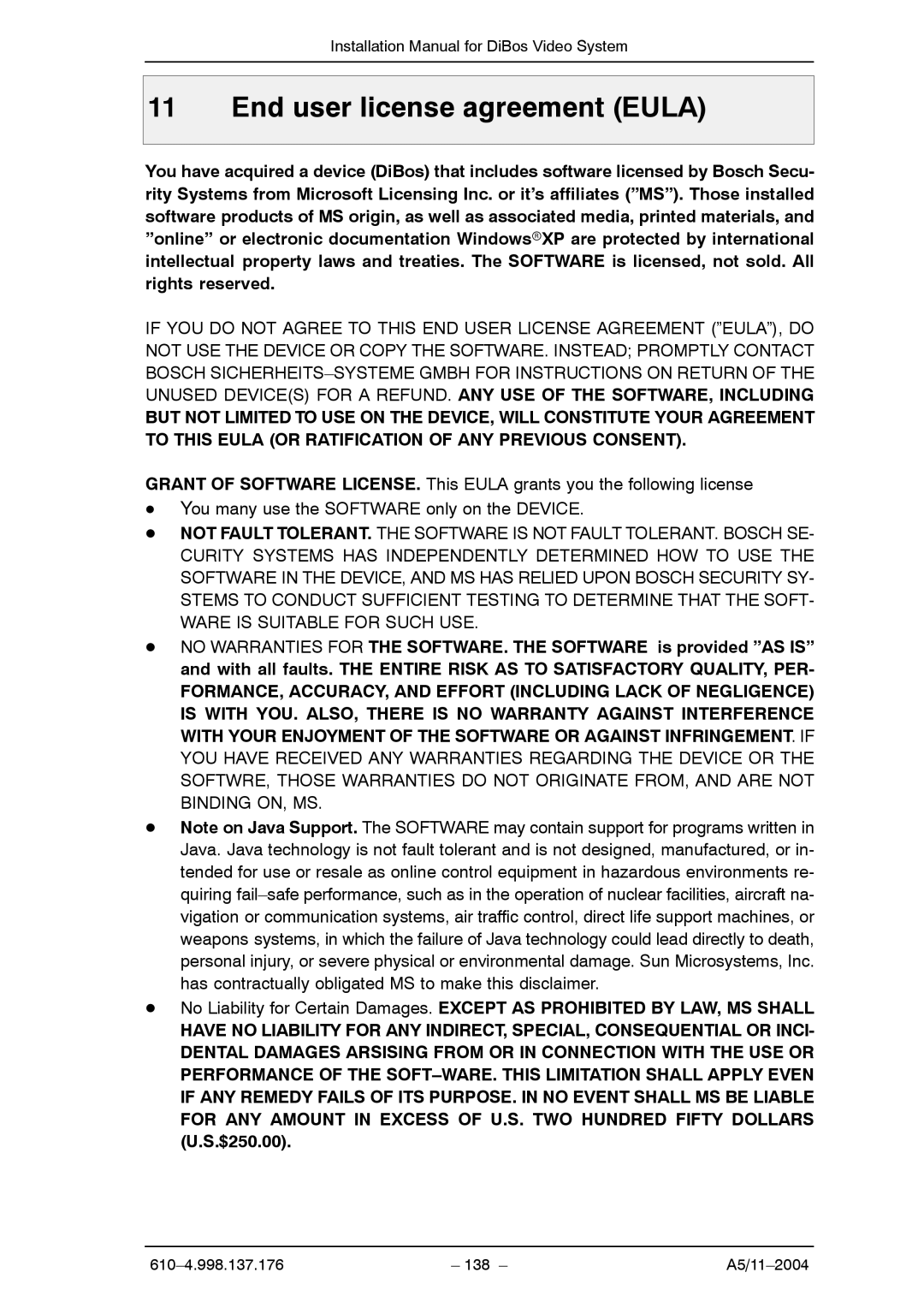 Bosch Appliances A5 installation manual End user license agreement Eula 