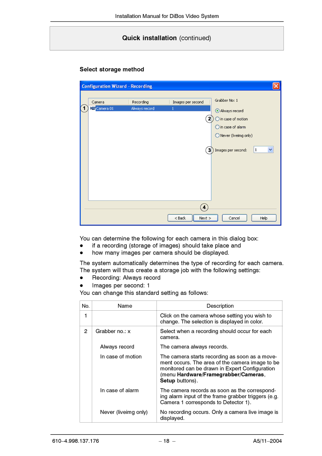 Bosch Appliances A5 installation manual Select storage method, Menu Hardware/Framegrabber/Cameras 