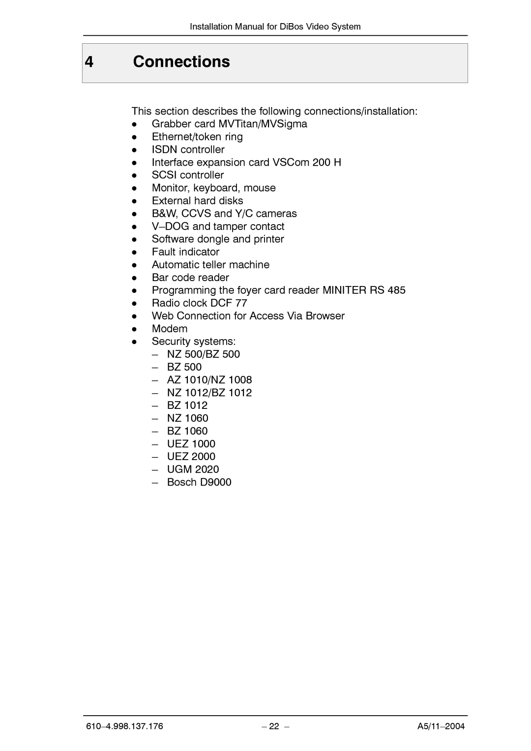 Bosch Appliances A5 installation manual Connections 