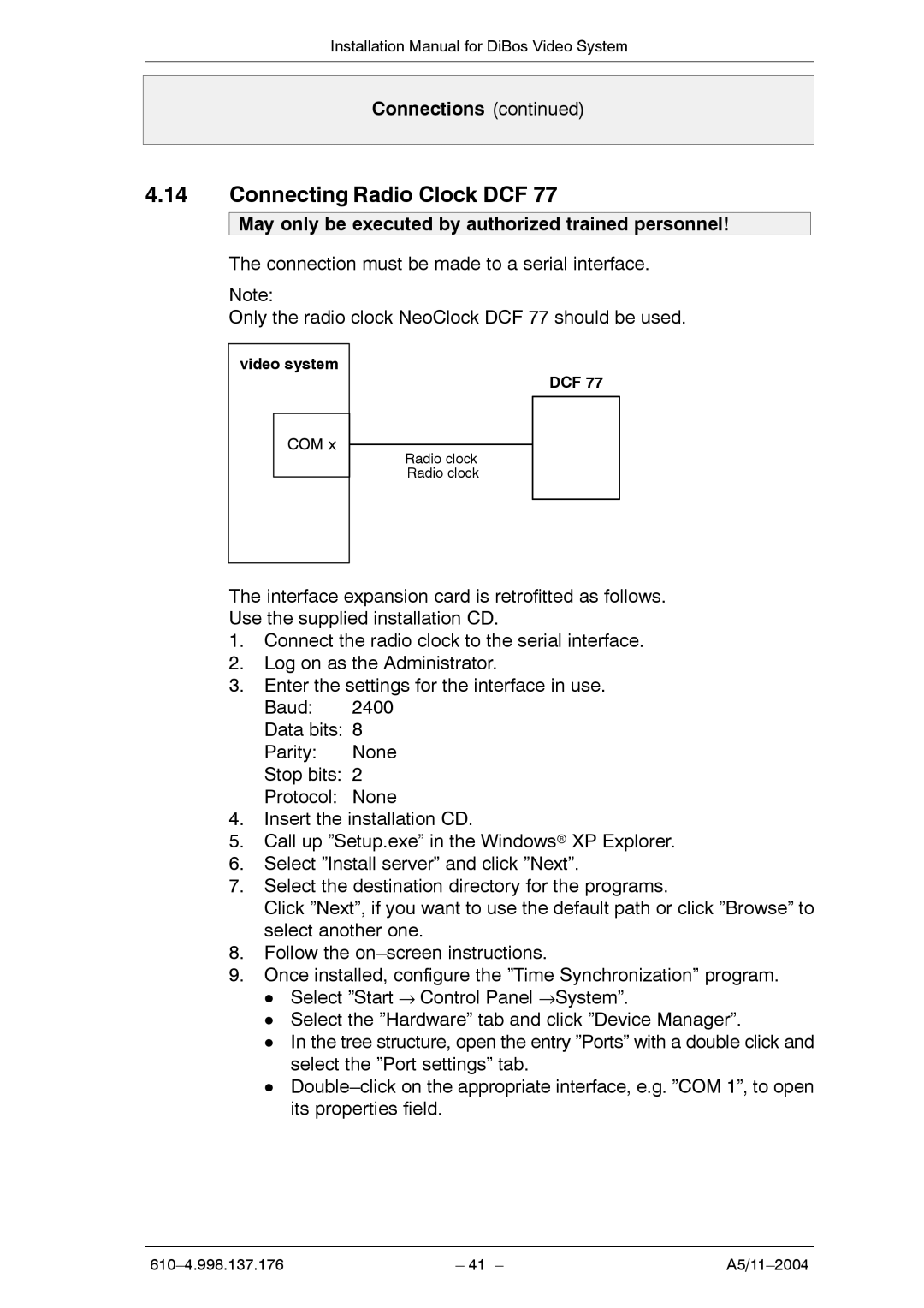 Bosch Appliances A5 installation manual Connecting Radio Clock DCF, Dcf 