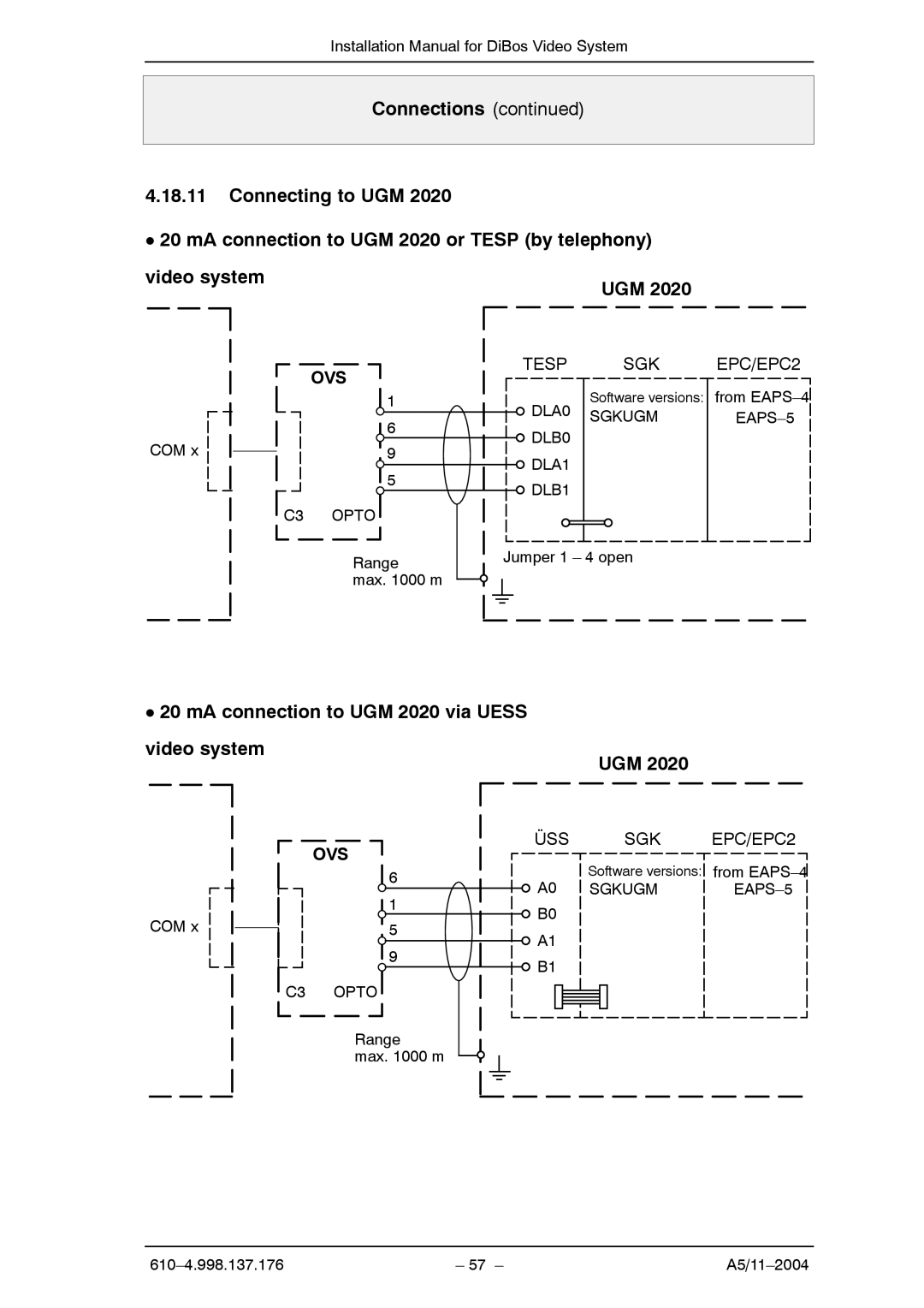 Bosch Appliances A5 installation manual MA connection to UGM 2020 via Uess Video system, Tesp SGK EPC/EPC2 