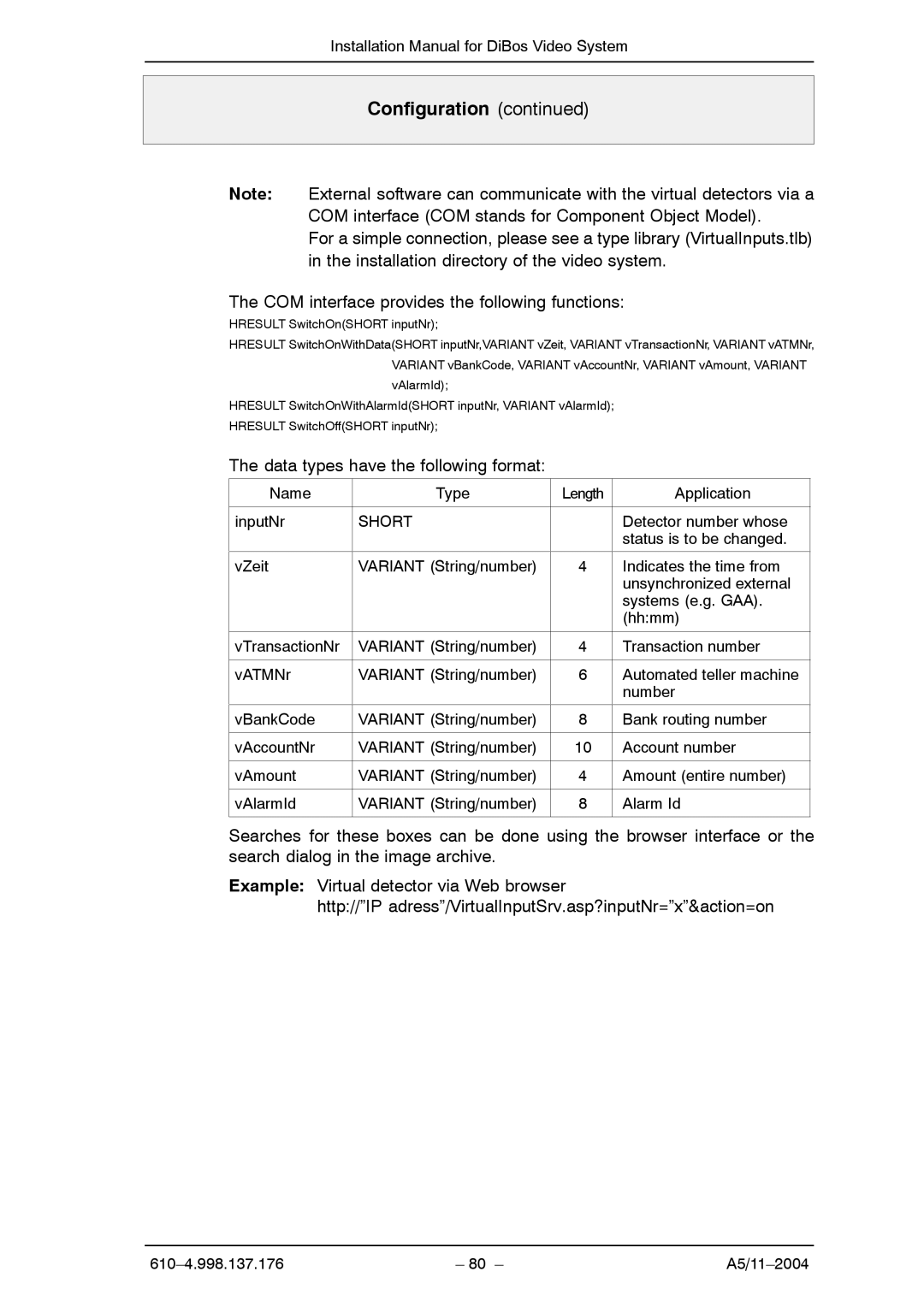 Bosch Appliances A5 installation manual Data types have the following format 