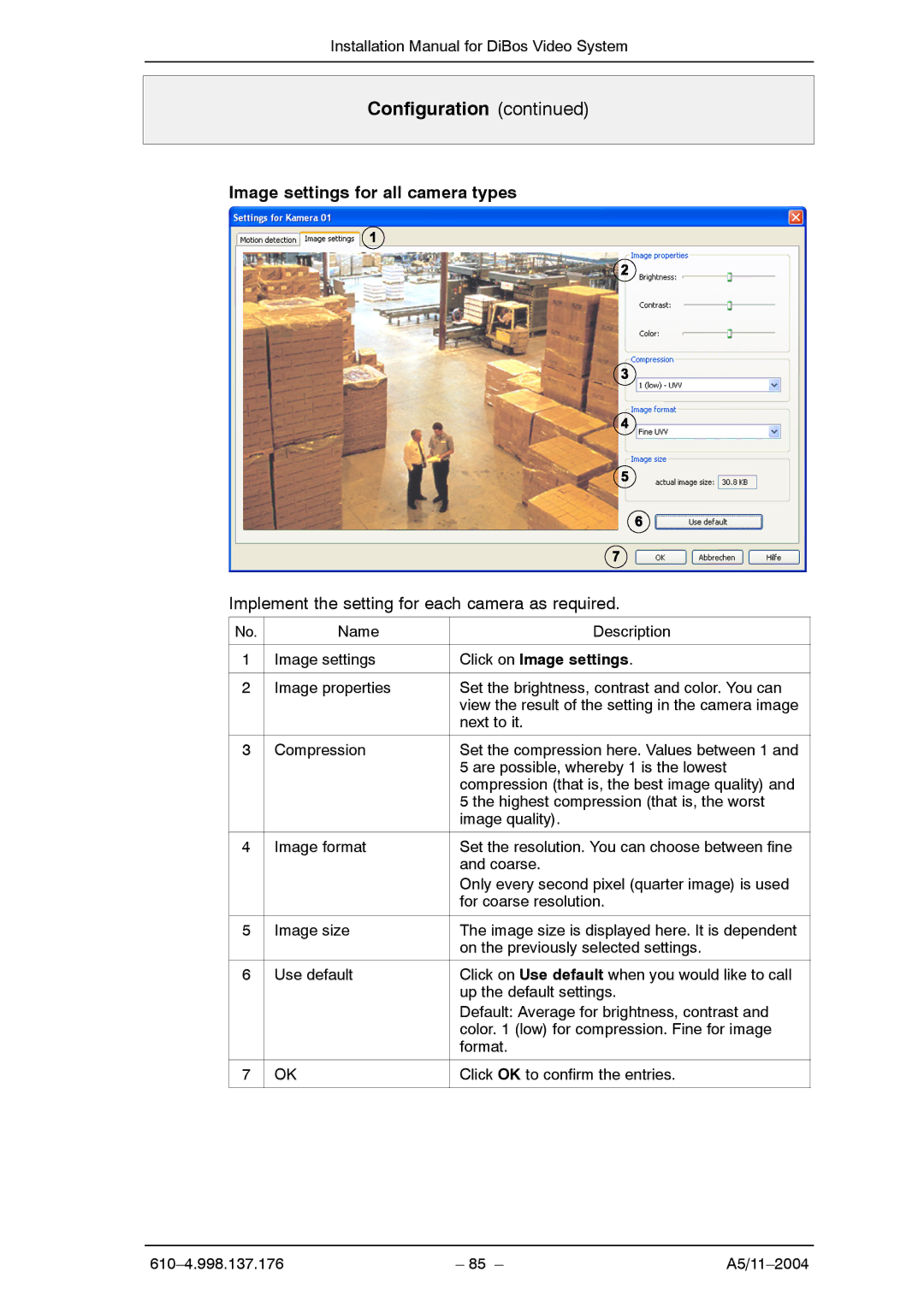 Bosch Appliances A5 installation manual Image settings for all camera types, Click on Image settings 