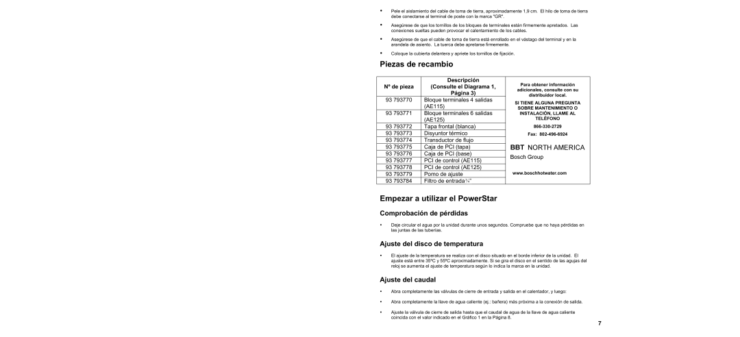 Bosch Appliances AE115 Piezas de recambio, Empezar a utilizar el PowerStar, Comprobación de pérdidas, Ajuste del caudal 