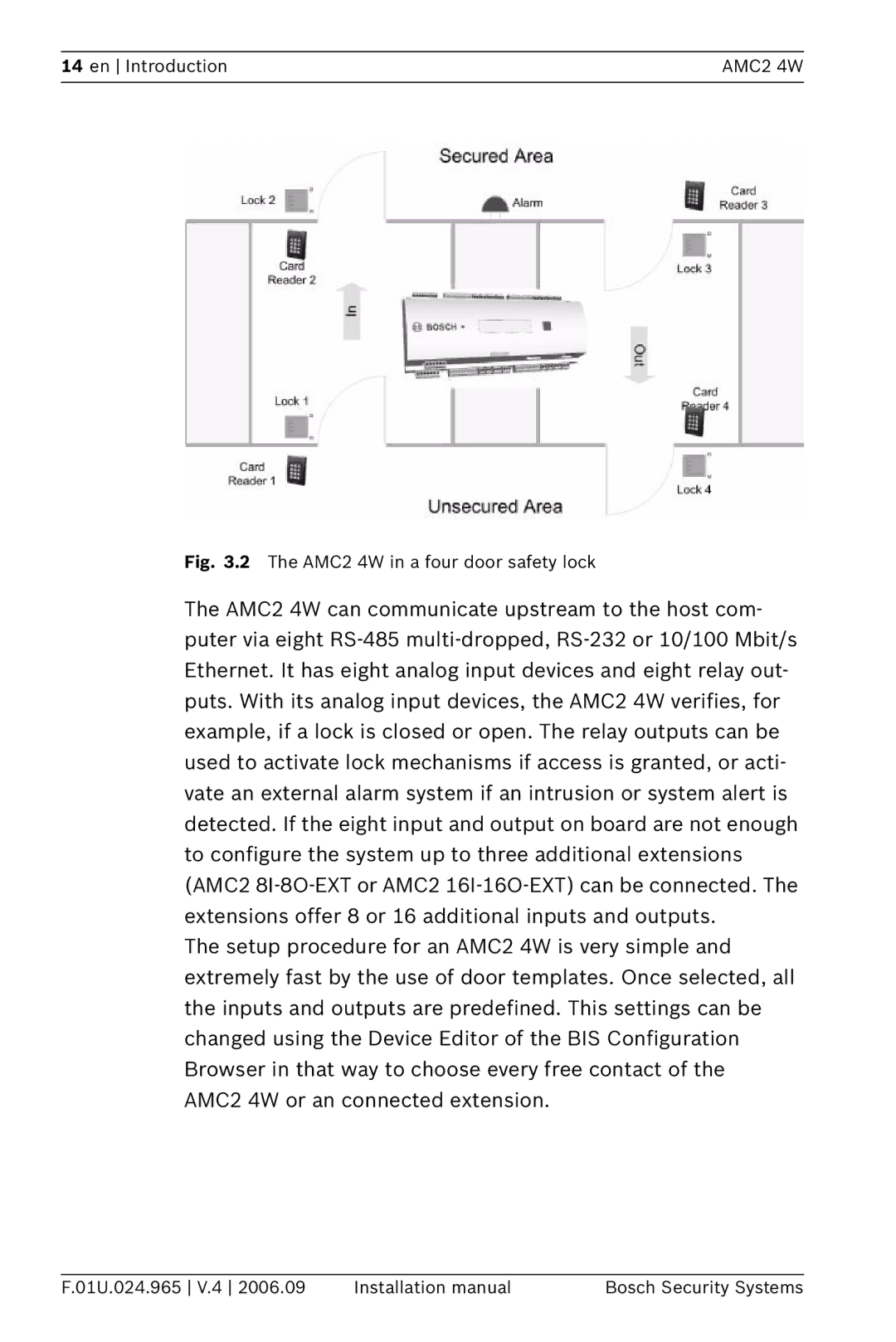 Bosch Appliances APC-AMC2-4WUS, APC-AMC2-4WCF installation manual AMC2 4W in a four door safety lock 