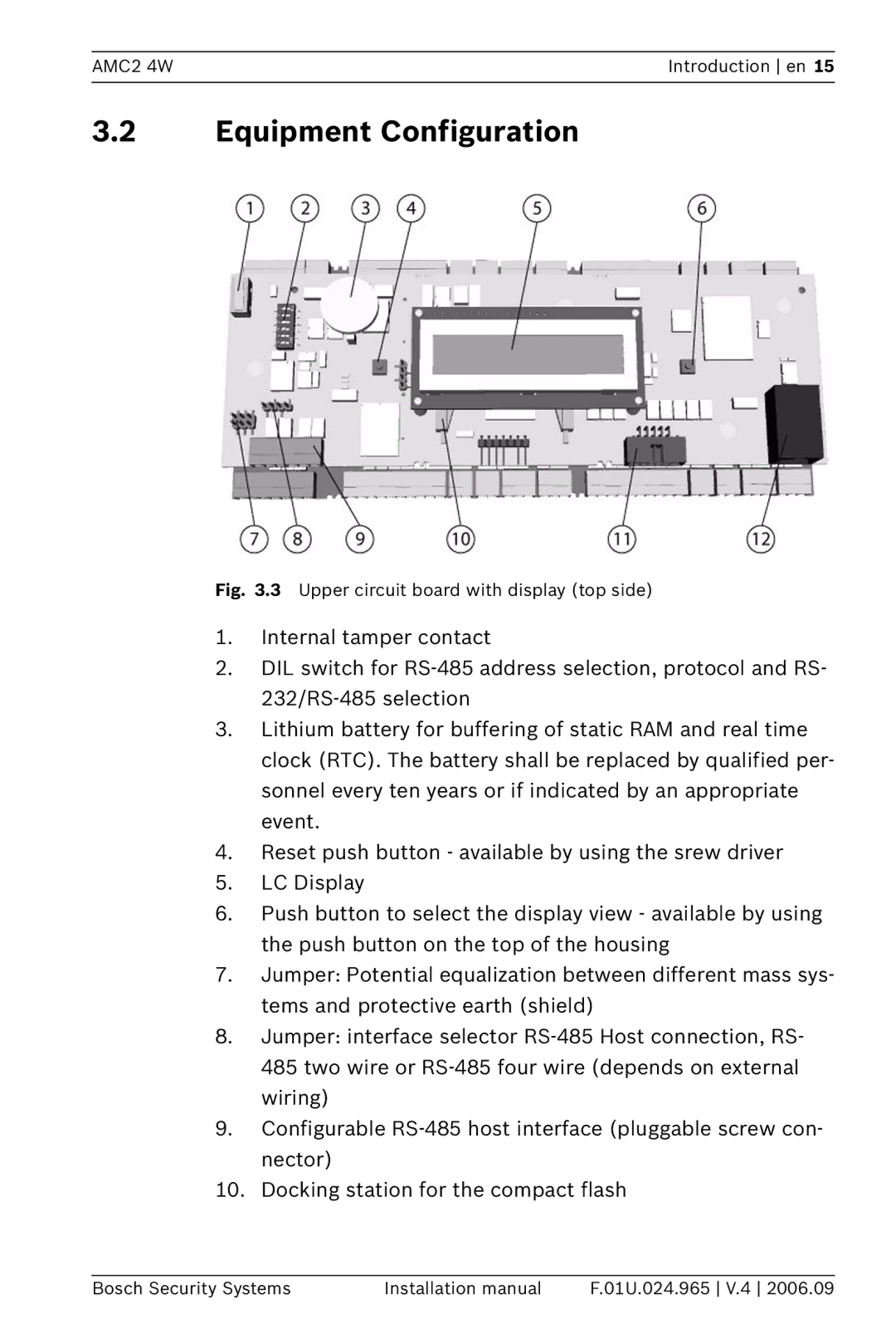 Bosch Appliances APC-AMC2-4WUS, APC-AMC2-4WCF Equipment Configuration, Upper circuit board with display top side 