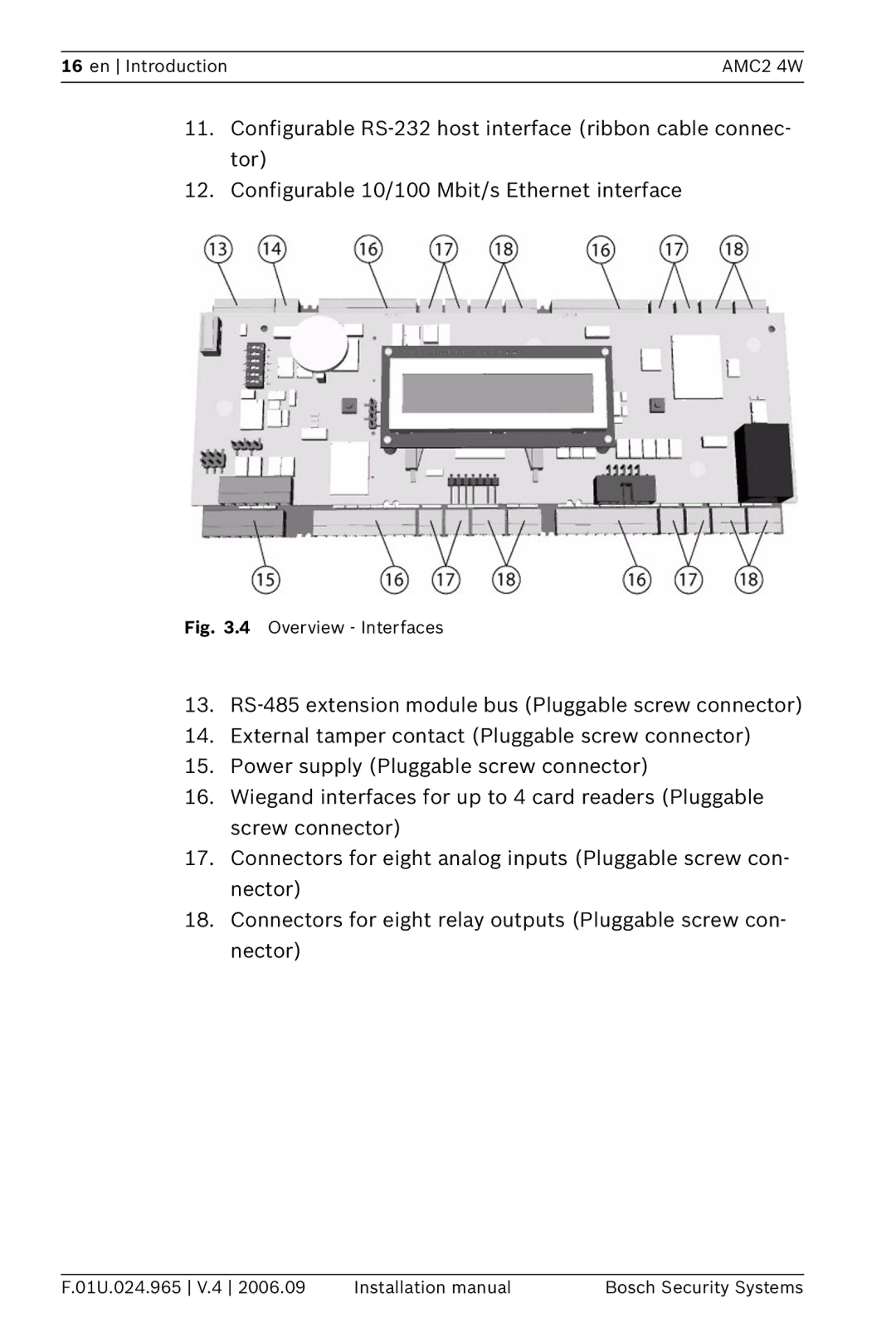 Bosch Appliances APC-AMC2-4WCF, APC-AMC2-4WUS installation manual Overview Interfaces 