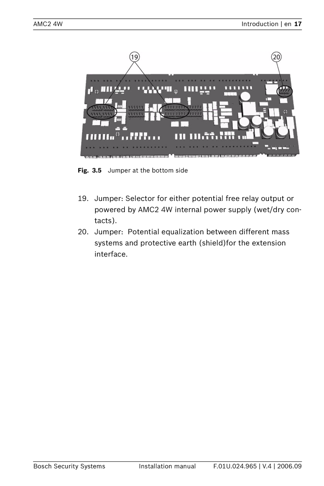 Bosch Appliances APC-AMC2-4WUS, APC-AMC2-4WCF installation manual Jumper at the bottom side 