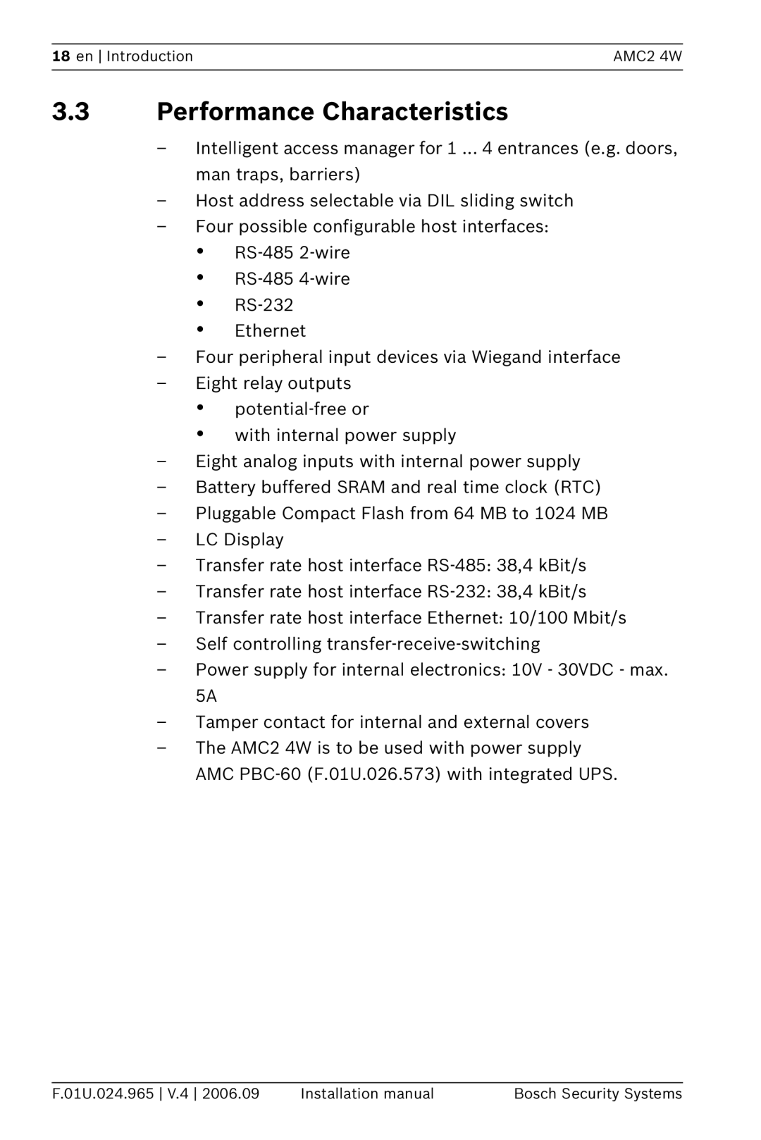 Bosch Appliances APC-AMC2-4WUS, APC-AMC2-4WCF installation manual Performance Characteristics 