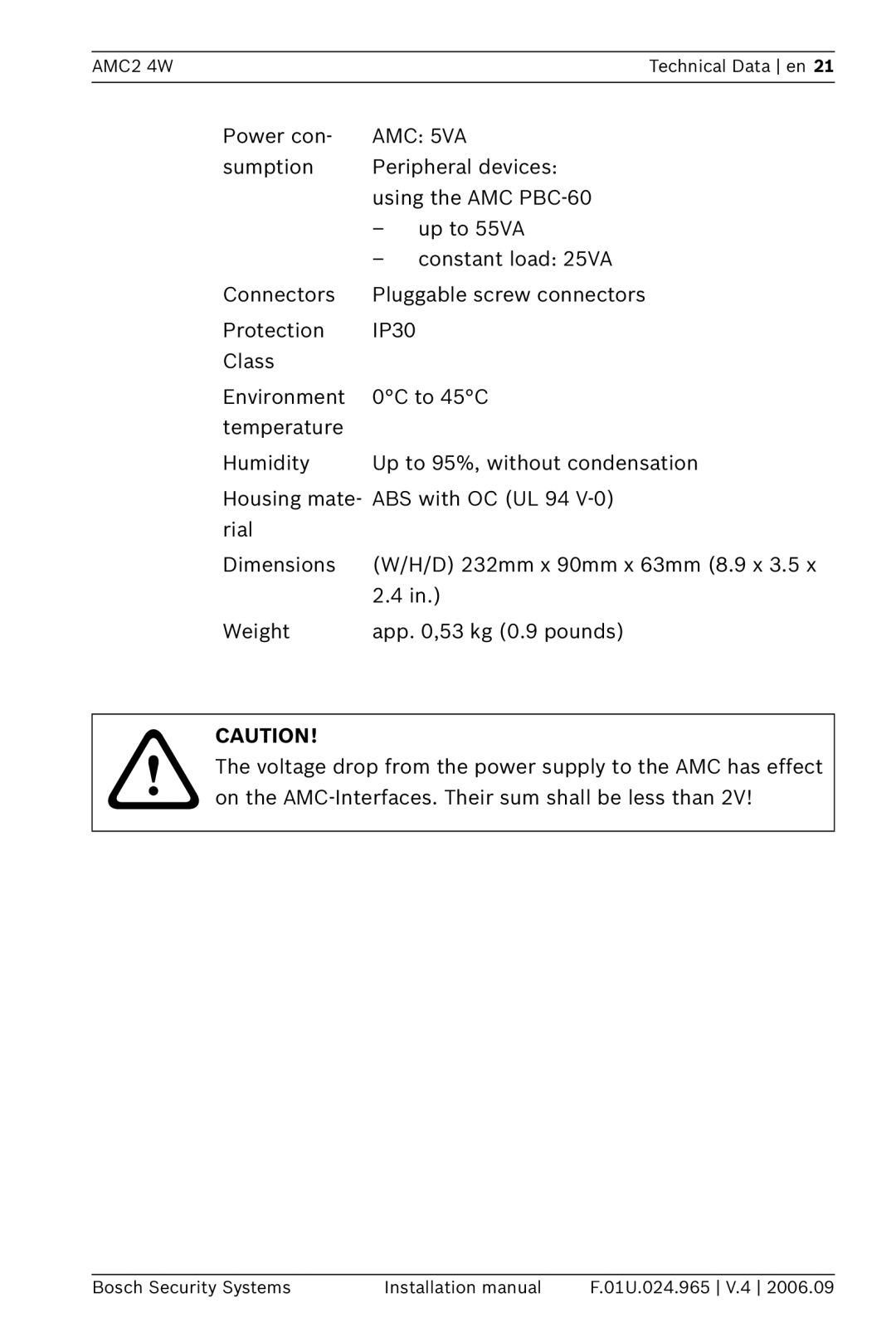 Bosch Appliances APC-AMC2-4WUS, APC-AMC2-4WCF installation manual AMC 5VA 