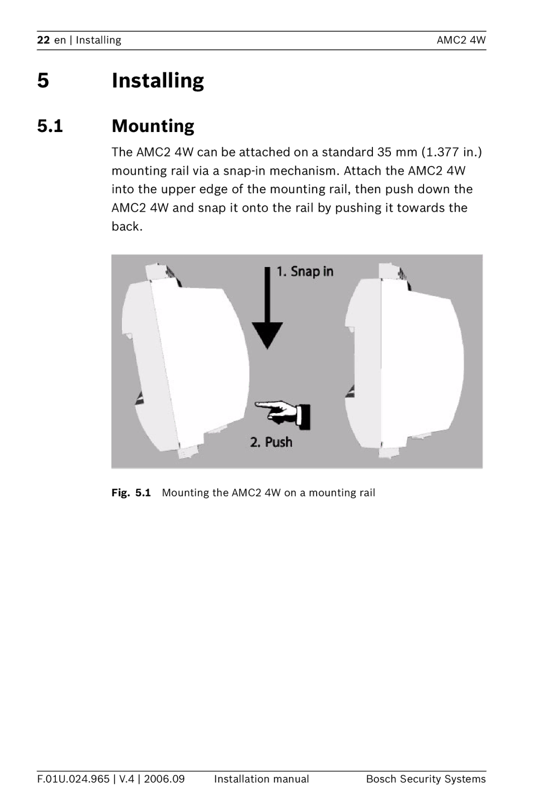 Bosch Appliances APC-AMC2-4WCF, APC-AMC2-4WUS installation manual Installing, Mounting 