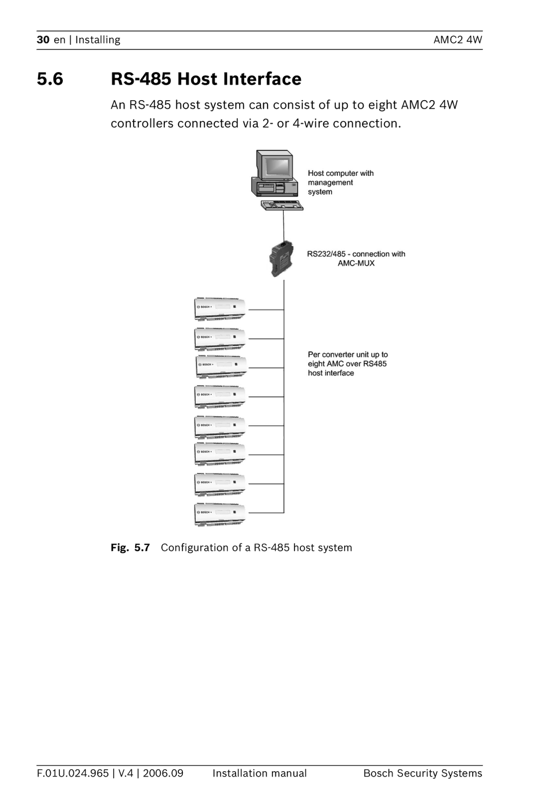 Bosch Appliances APC-AMC2-4WUS, APC-AMC2-4WCF installation manual RS-485 Host Interface 