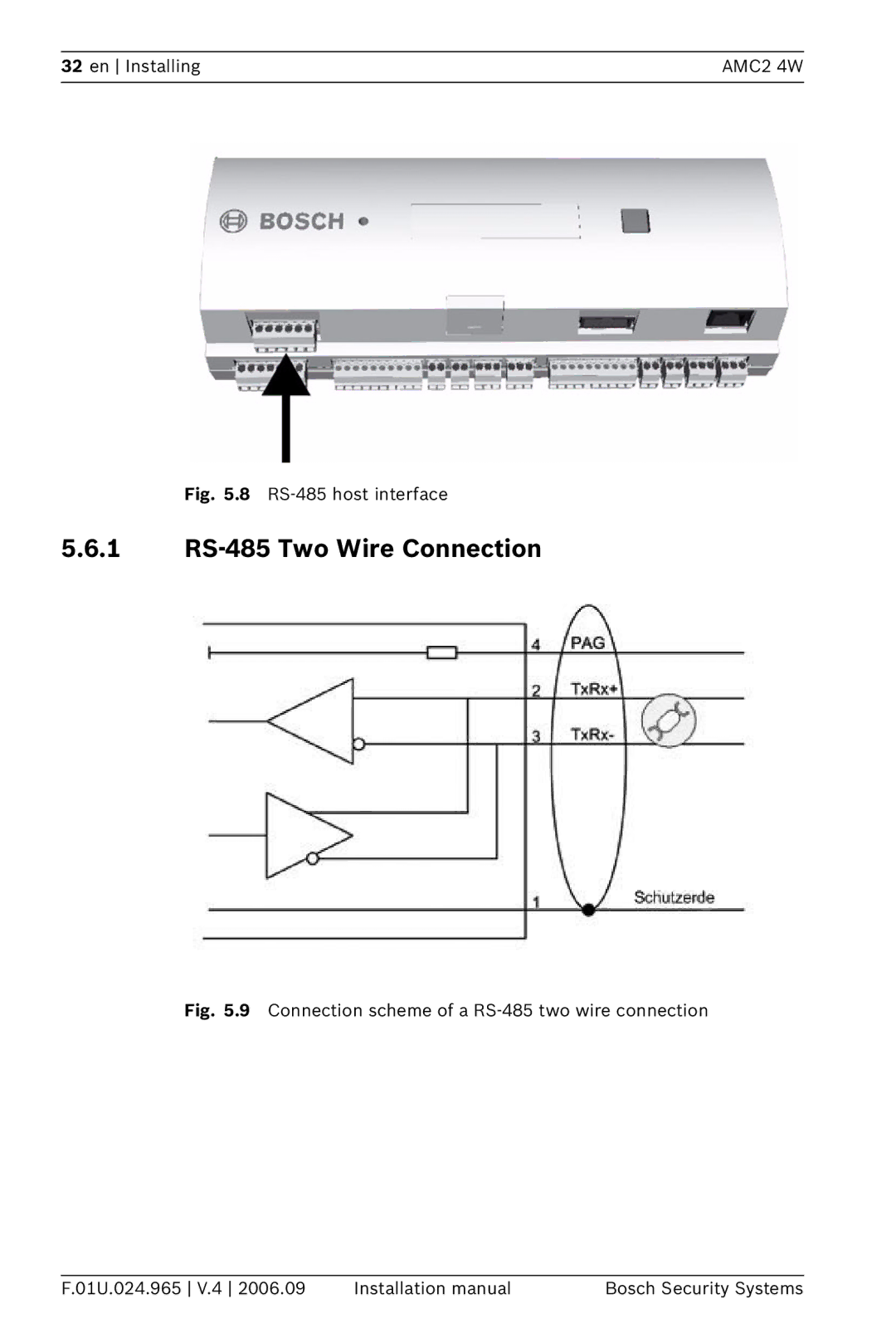 Bosch Appliances APC-AMC2-4WUS, APC-AMC2-4WCF installation manual 1 RS-485 Two Wire Connection, RS-485 host interface 