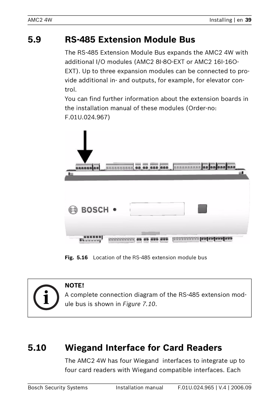 Bosch Appliances APC-AMC2-4WUS, APC-AMC2-4WCF RS-485 Extension Module Bus, Wiegand Interface for Card Readers 