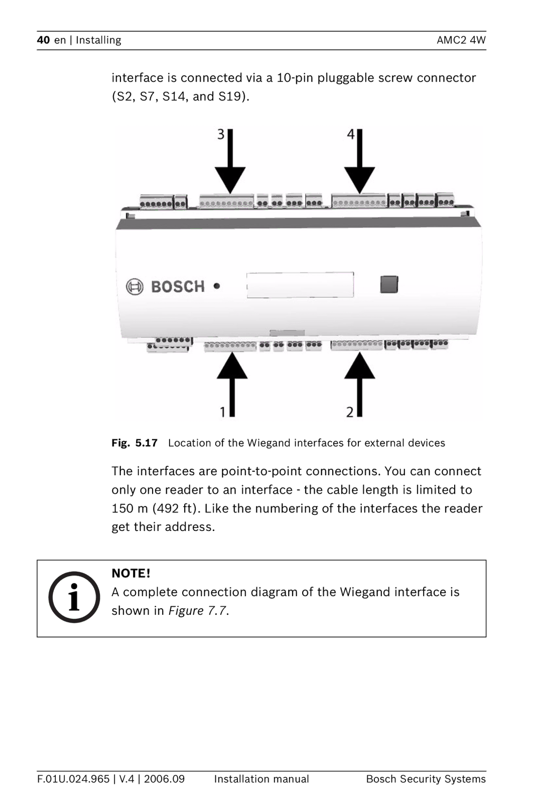 Bosch Appliances APC-AMC2-4WCF, APC-AMC2-4WUS installation manual Location of the Wiegand interfaces for external devices 