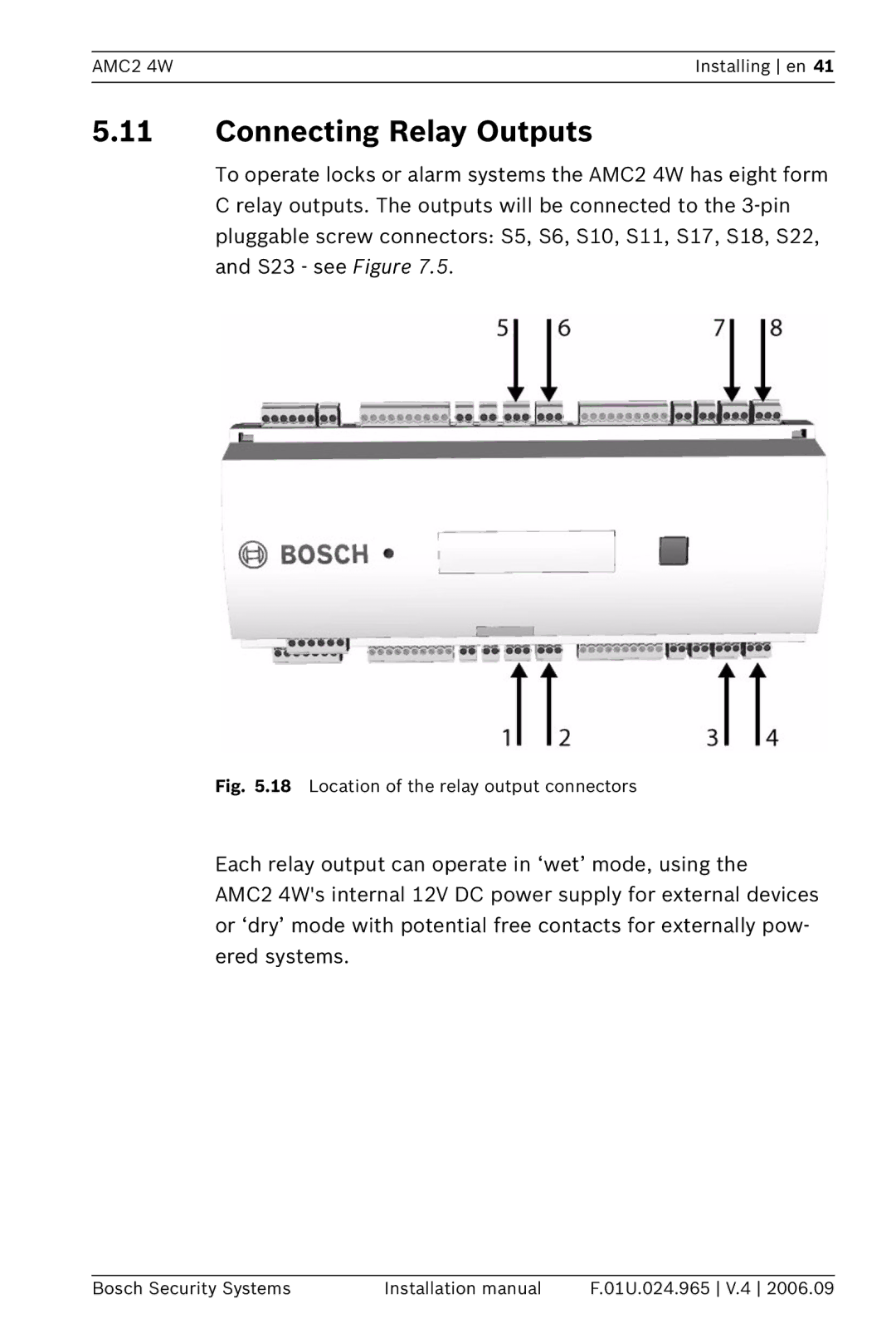 Bosch Appliances APC-AMC2-4WUS, APC-AMC2-4WCF Connecting Relay Outputs, Location of the relay output connectors 