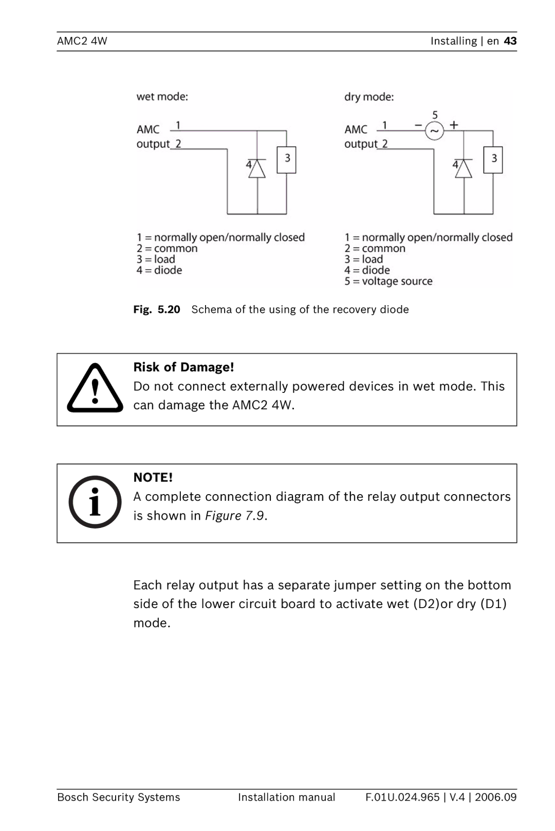 Bosch Appliances APC-AMC2-4WCF, APC-AMC2-4WUS installation manual Risk of Damage, Schema of the using of the recovery diode 