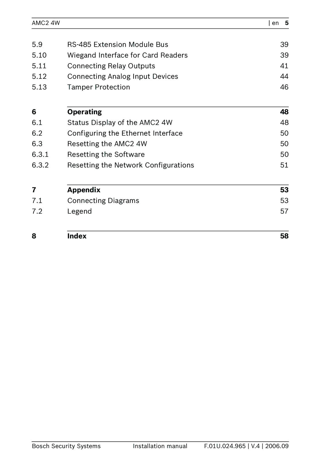 Bosch Appliances APC-AMC2-4WUS, APC-AMC2-4WCF installation manual Operating, Appendix, Index 