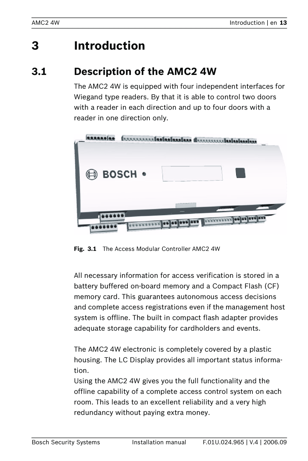 Bosch Appliances APC-AMC2-4WCF, APC-AMC2-4WUS installation manual 3Introduction, 3.1Description of the AMC2 4W 