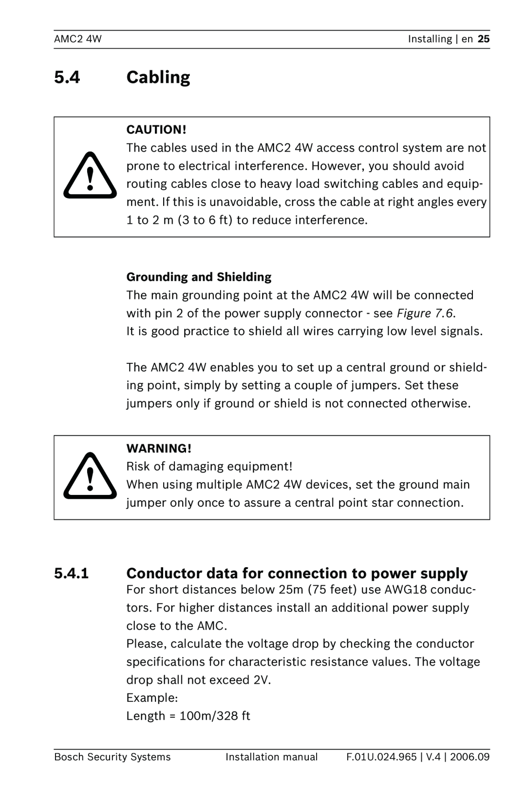 Bosch Appliances APC-AMC2-4WCF, APC-AMC2-4WUS installation manual 5.4Cabling, Grounding and Shielding 