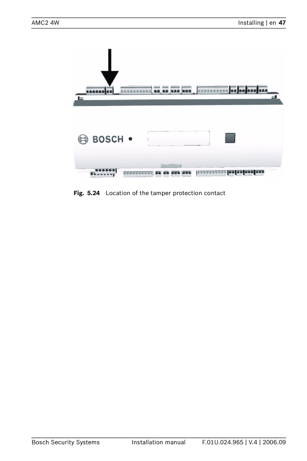 Bosch Appliances APC-AMC2-4W AMC2 4W, Installing en, Bosch Security Systems, Installation manual, F.01U.024.965 