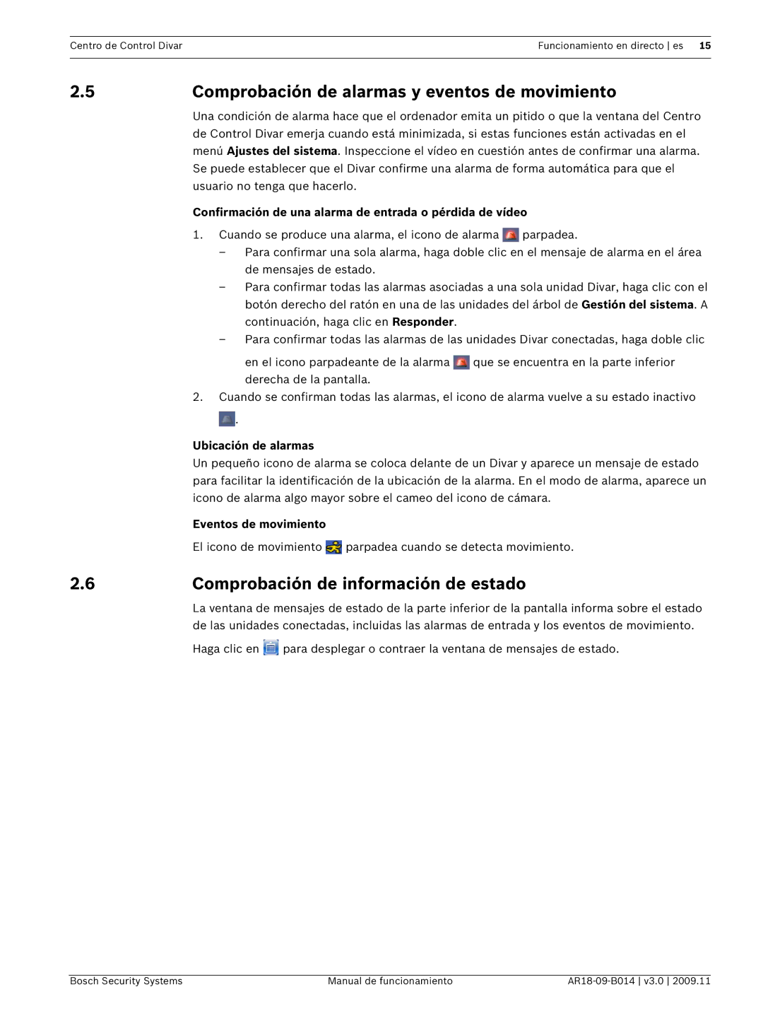 Bosch Appliances AR18-09-B014 5Comprobación de alarmas y eventos de movimiento, Comprobación de información de estado 