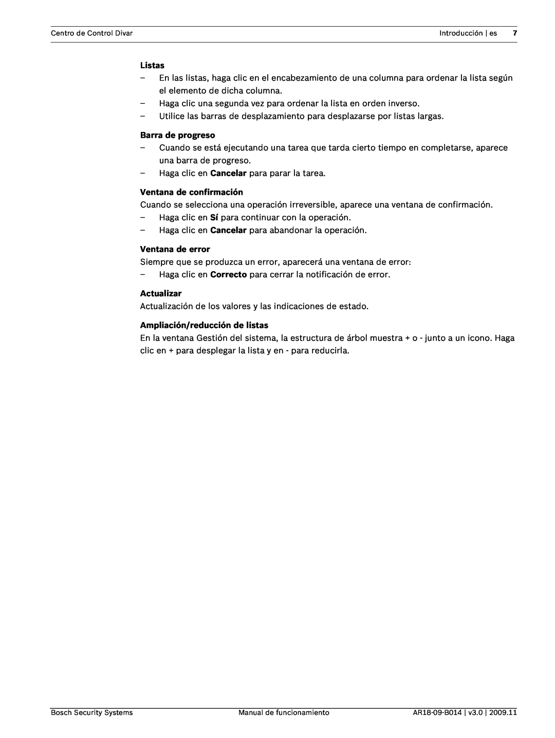 Bosch Appliances AR18-09-B014 manual Listas, Barra de progreso, Ventana de confirmación, Ventana de error, Actualizar 