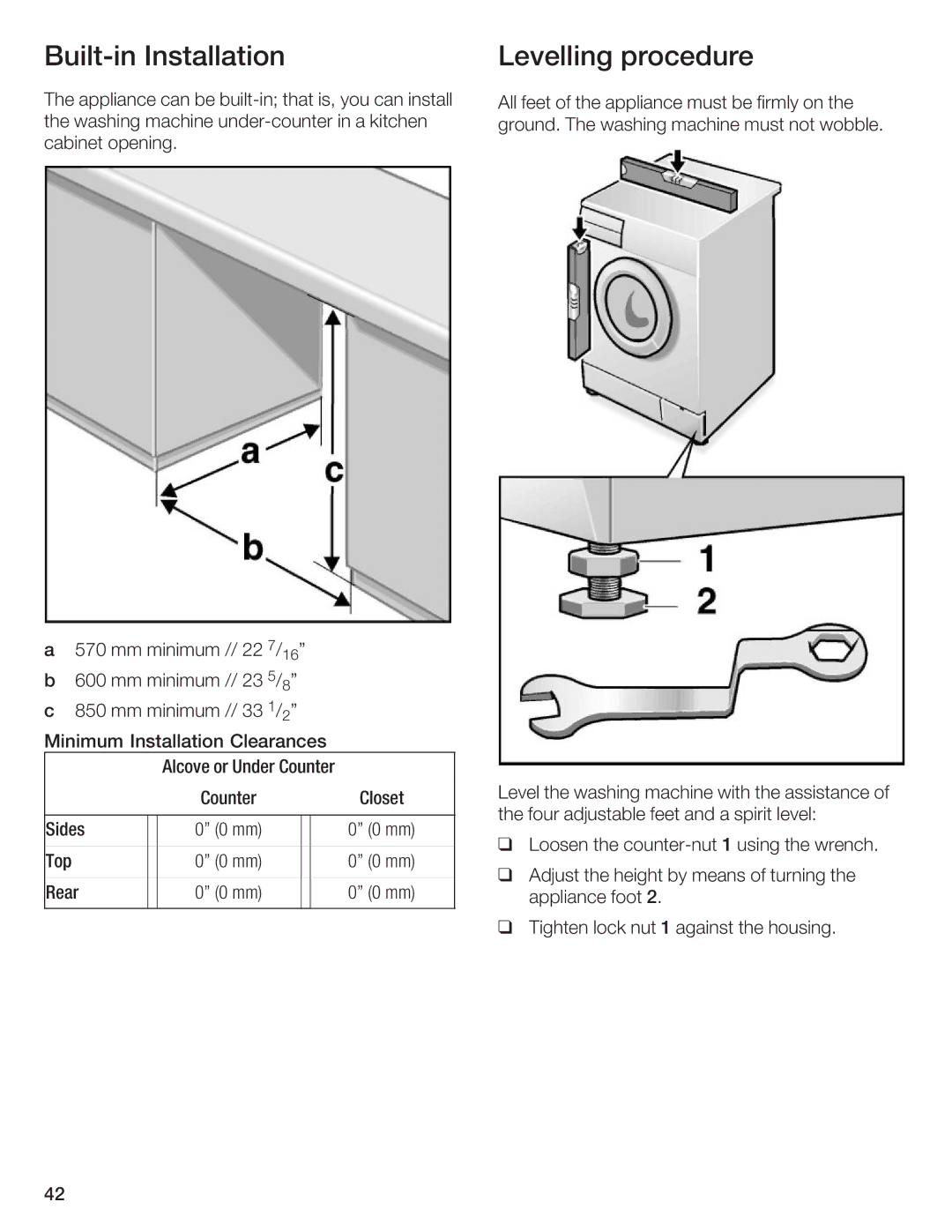 Bosch Appliances Axxis+ WFR 2450, Axxis+ WFR 2460 manual Builtin Installation Levelling Procedure 