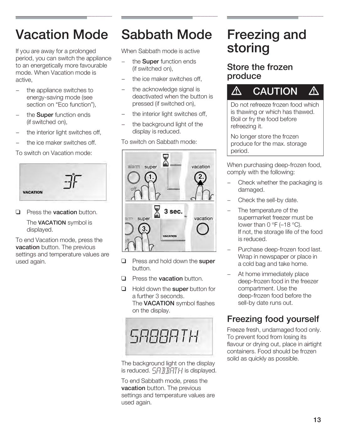 Bosch Appliances B18ID, B24IF, B30IF, B24ID, B18IF manual Sabbath 