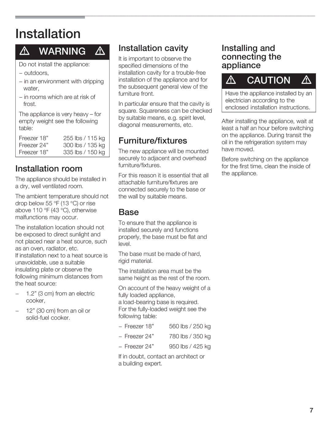 Bosch Appliances B24ID, B24IF, B30IF, B18ID, B18IF manual 