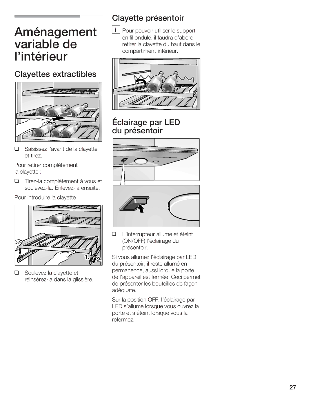 Bosch Appliances B24IW, B18IW manual Aménagement variable de lintérieur 